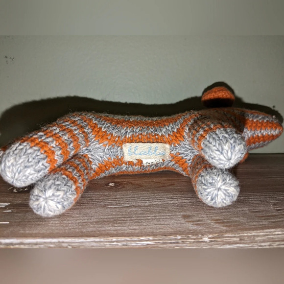Knit BLA BLA KIDS PUPPY DOG RATTLE Plush Orange Gray Striped - Picture 4 of 6